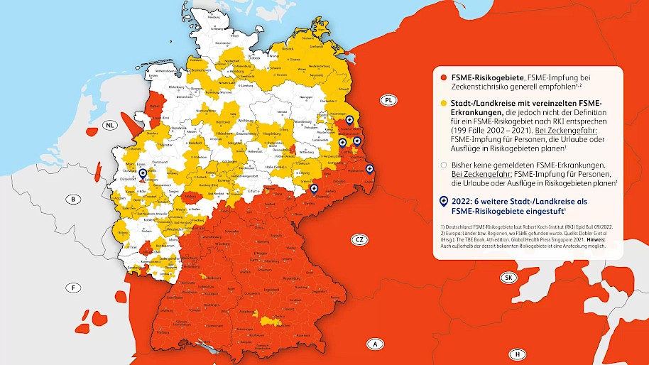 Risico-kaart TBE/FSME in Duitsland